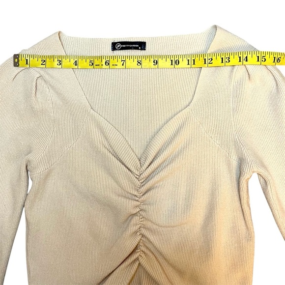 Prettygarden Ruched Knit Sweater. Apricot Puff Sleeve Y2K Style Top. Size Small - Picture 7 of 12